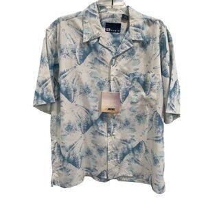 Hobie Men's Tropical Hawaiian Beach‎ Shirt Light Blue Palm Print Size L